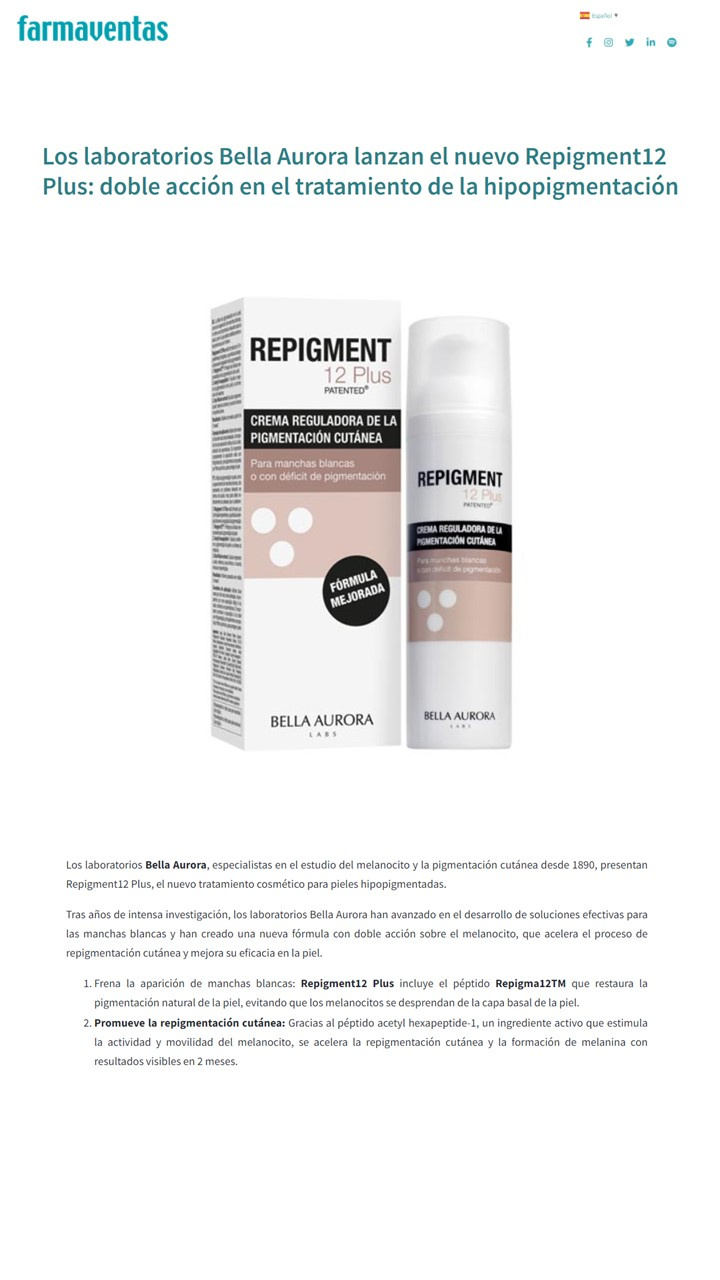 Farmaventas se hace eco del lanzamiento de Repigment12 Plus
