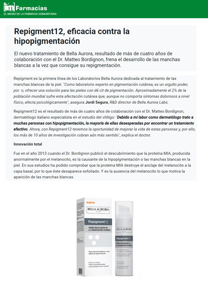Repigment12, en la revista especializada ImFarmacias